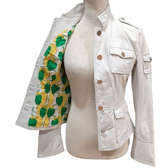 Tory Burch Women's Genuine Leather Utility Military Jacket in White Size 2 - Picture 6 of 11